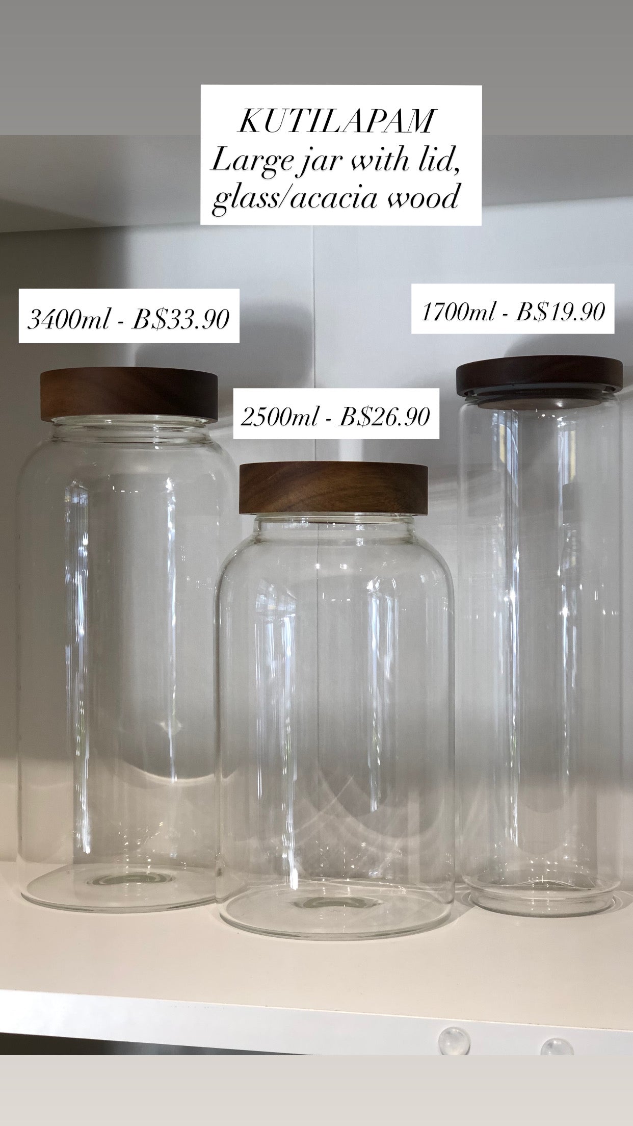 KÜTILAPAM Large jar with lid, glass/ acacia wood