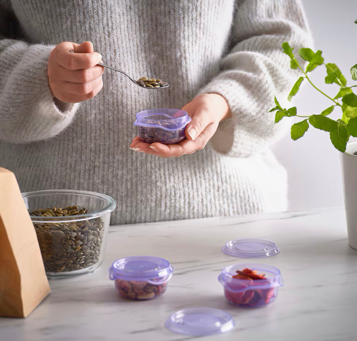 IKEA PRUTA,Food container with lid, lilac, 70 ml