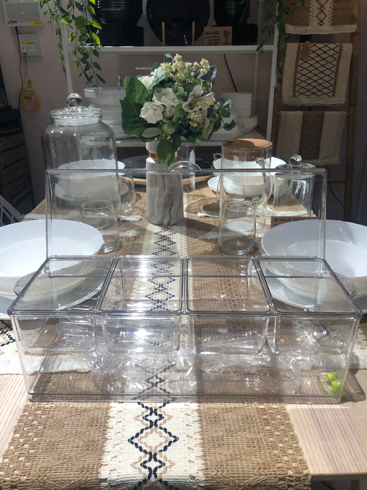 BAHULU ice chilled condiments caddy with lid/ 2 tongs, arcylic