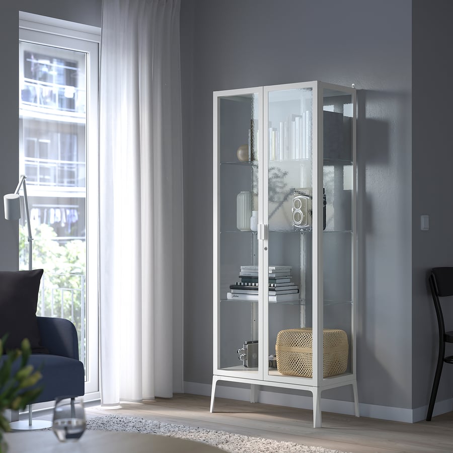 MILSBO Glass-door cabinet, anthracite, 73x175 cm