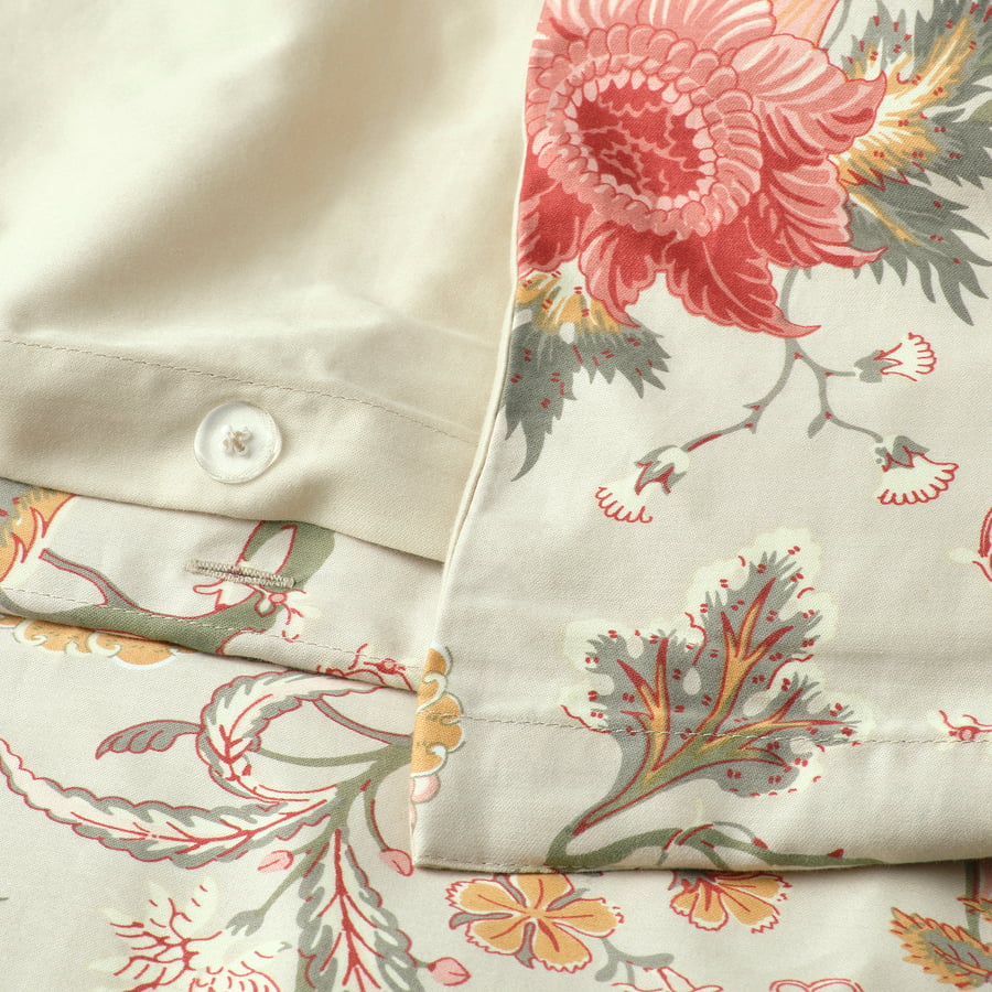 NÄSSELKLOCKA Duvet cover and 2 pillowcases, light grey-beige/multicolour, 240x220/50x80 cm