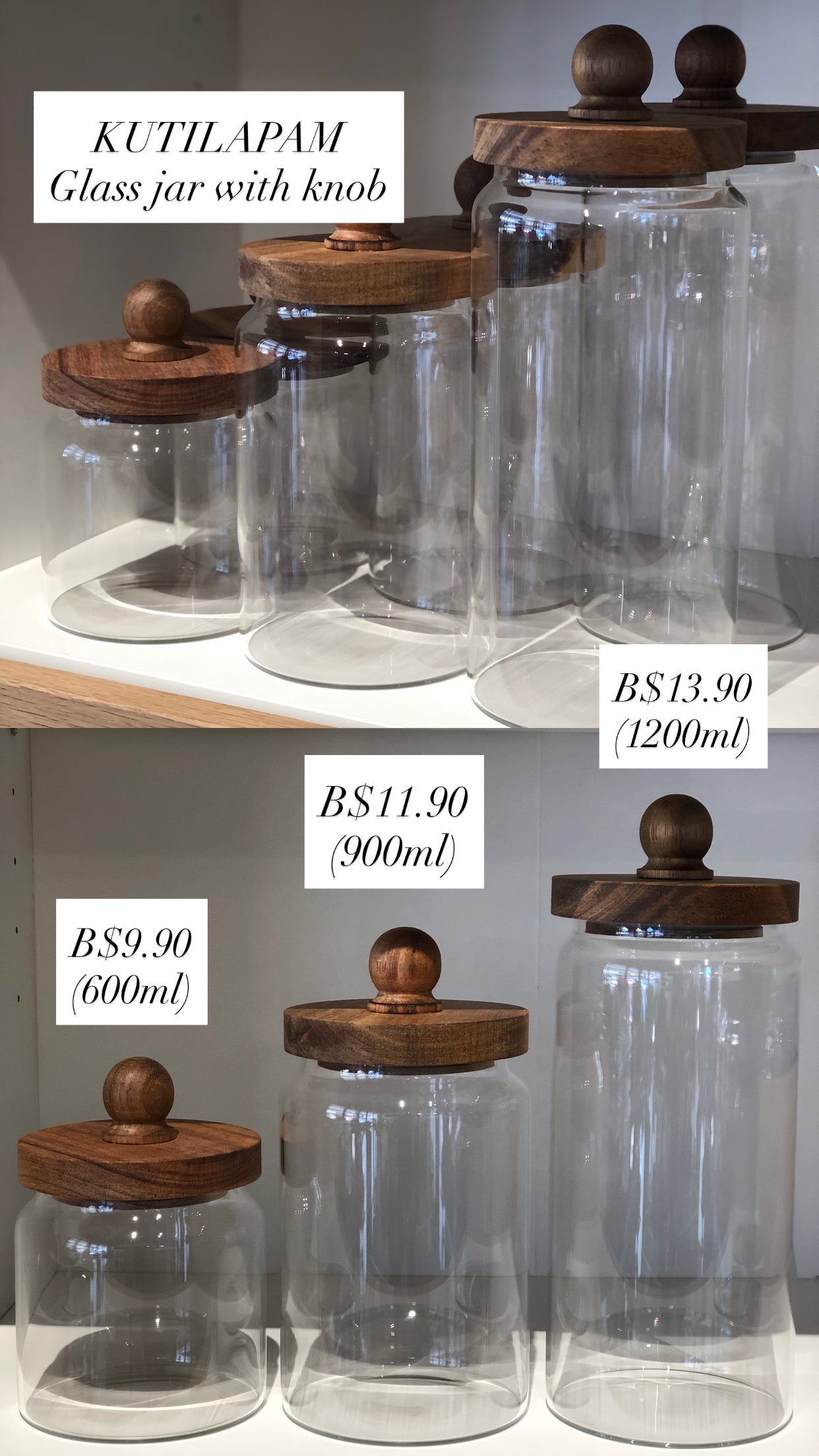 KÜTILAPAM Glass jar with knob, glass/ acacia wood