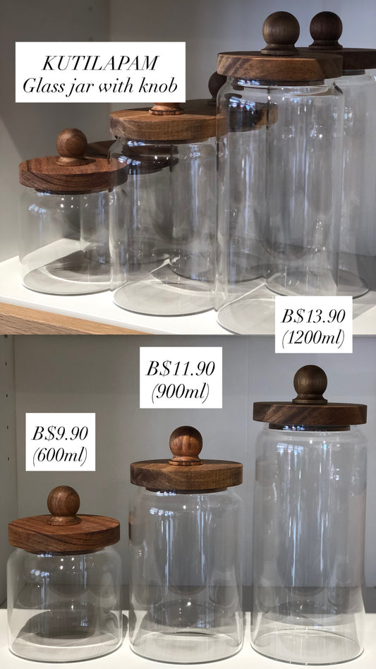 KÜTILAPAM Glass jar with knob, glass/ acacia wood