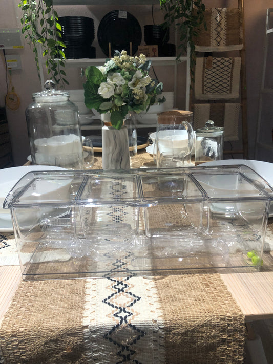 BAHULU ice chilled condiments caddy with lid/ 2 tongs, arcylic