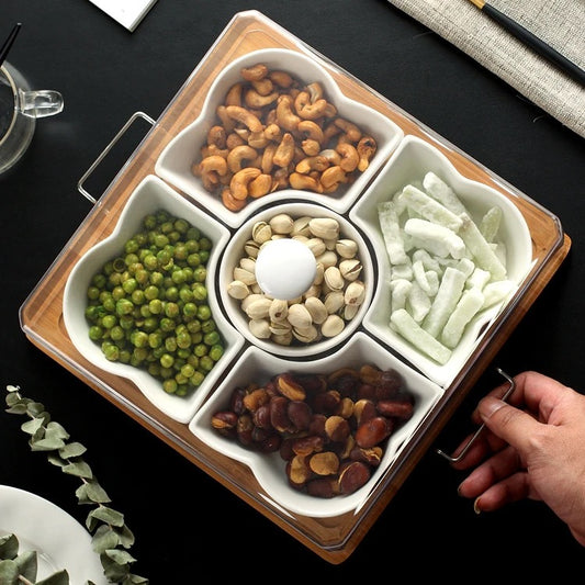 KÜTILAPAM japanese serving platter, ceramic/wood, 32.5 x 29 cm