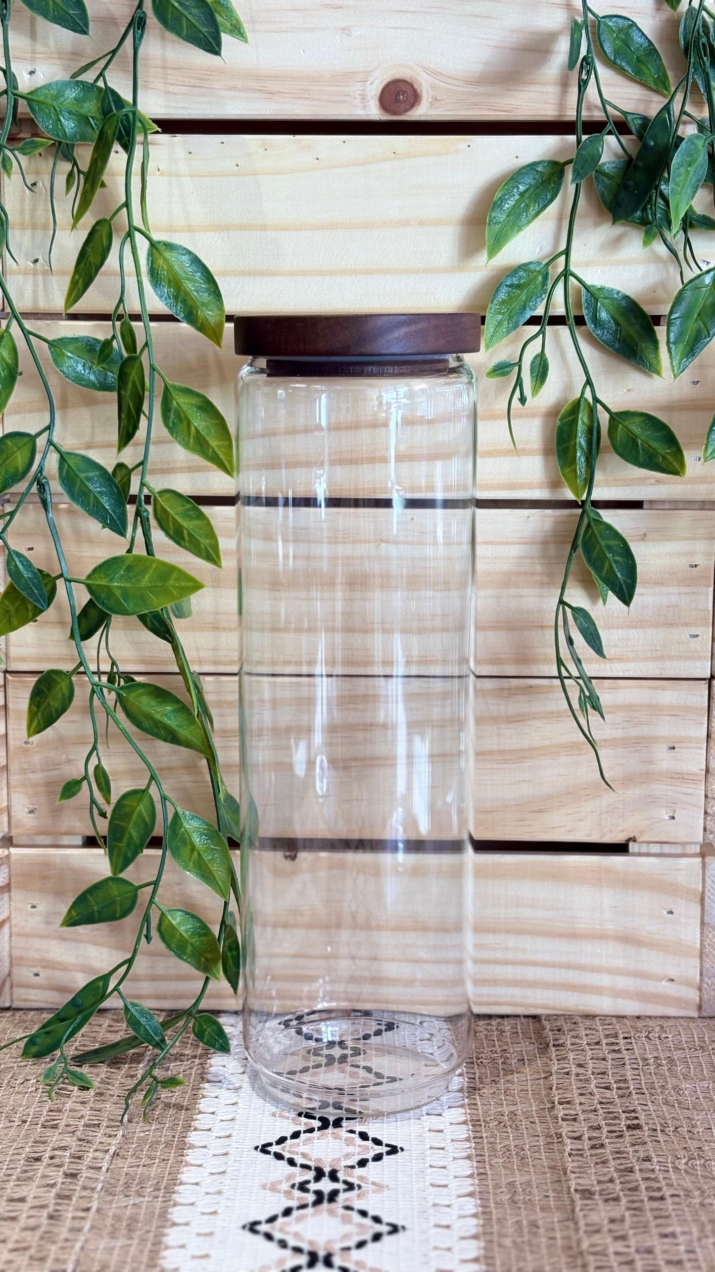 KUTILAPAM Borosilicate airtight Jar w/lid glass/acacia wood