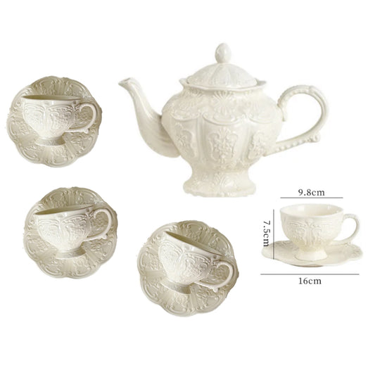 SRÍMUKÄ Teapot and 4 mug w/saucers set, 1.1L/230ml, off white