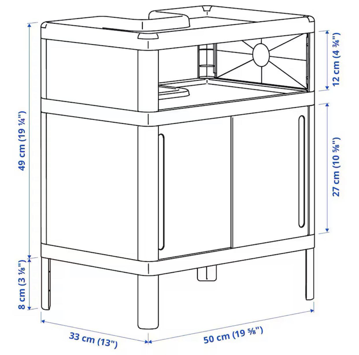 IKEA IVÖSJÖN Wash-basin base cabinet, with sliding doors/green, 50x33x57 cm