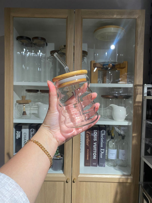 KUTILAPAM Borosilicate wave glass cup with straw , 300ml