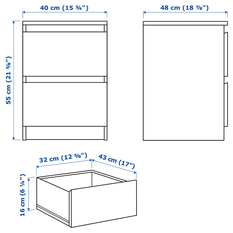 MALM Chest of 2 drawers, 40x55 cm