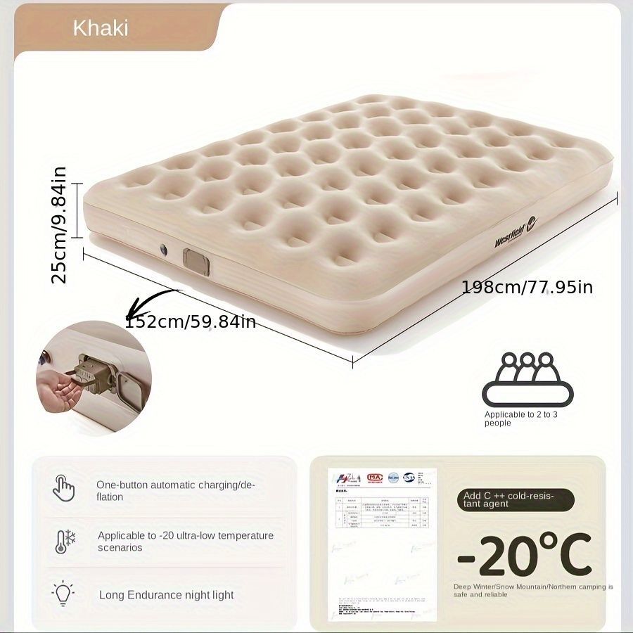 LAKAW Travel Air Mattress with built-in rechargeable pump, 150x200x25cm/ queen
