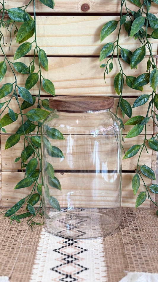 KUTILAPAM Borosilicate airtight Jar w/lid glass/acacia wood