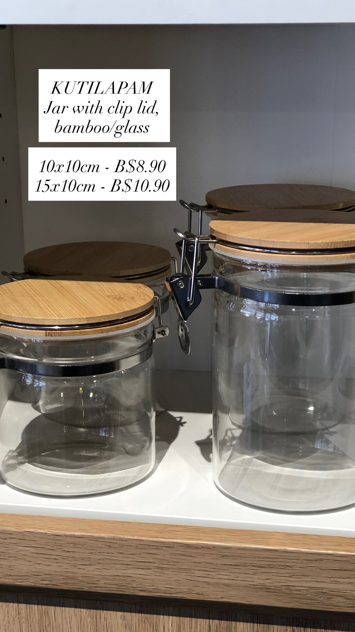 KÜTILAPAM Jar with clip lid, bamboo/ glass