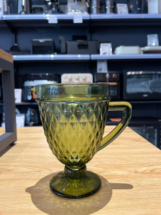 BAHULU Diamon pattern drinking glass & kettle, Olive, 220ml + 1.5L/ 7 pieces