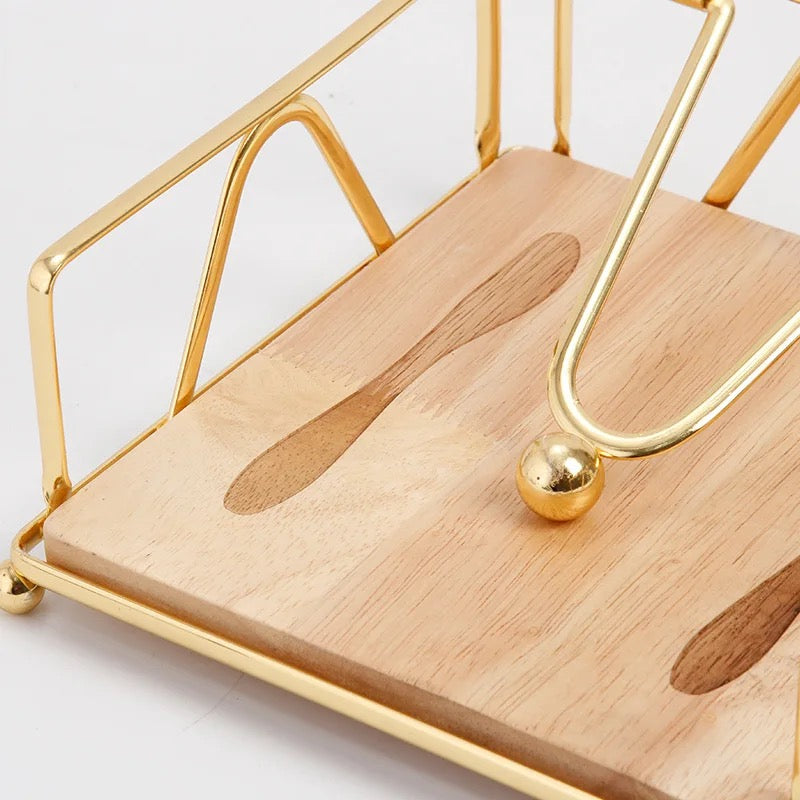 KÜTILAPAM Luxury Napkin Holder, gold/pine, 18 X 18 X 6.3cm