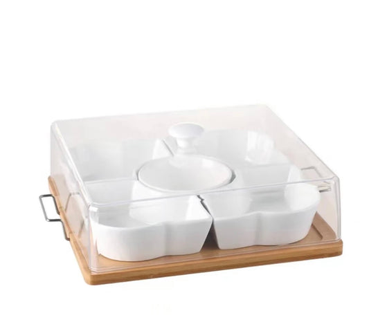 KÜTILAPAM japanese serving platter, ceramic/wood, 32.5 x 29 cm