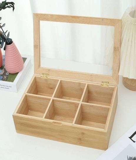 KÜTILAPAM Tea bag box organiser, glass/bamboo