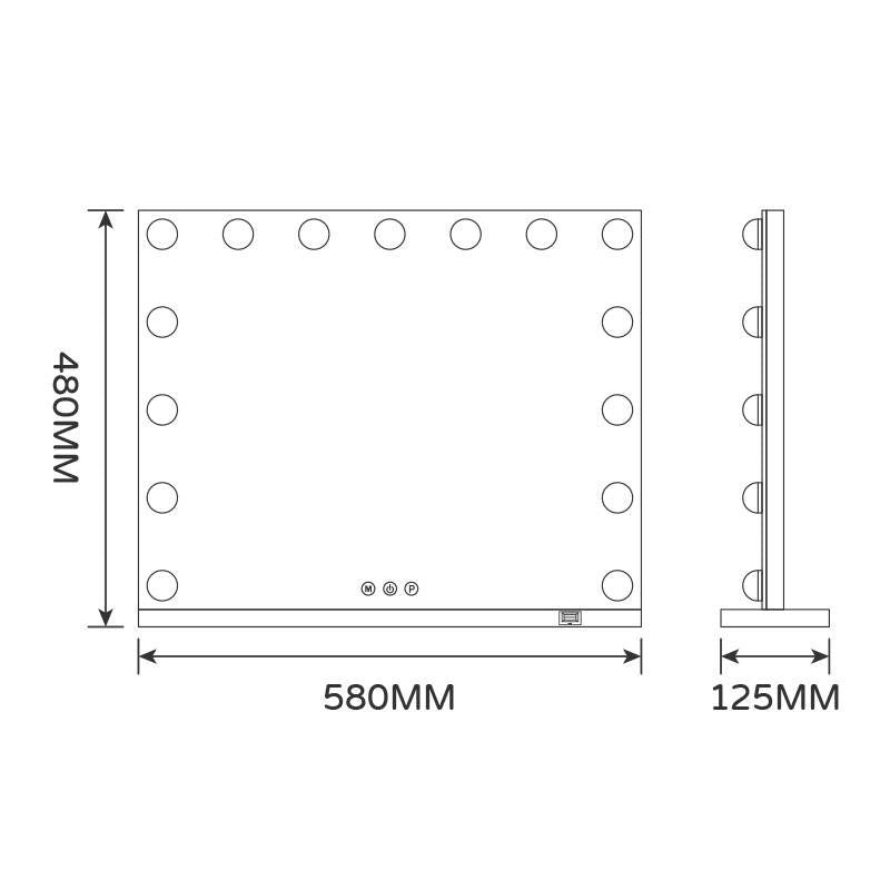PRIDĒ Vanity mirror 15 LED bulbs, 58 x 46 cm