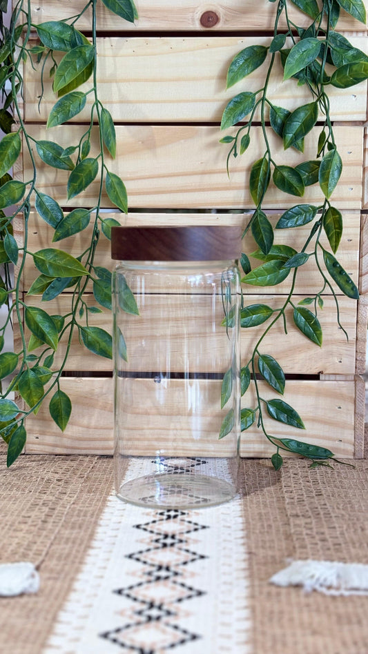 KUTILAPAM Screw Borosilicate Jar w/lid glass/acacia wood