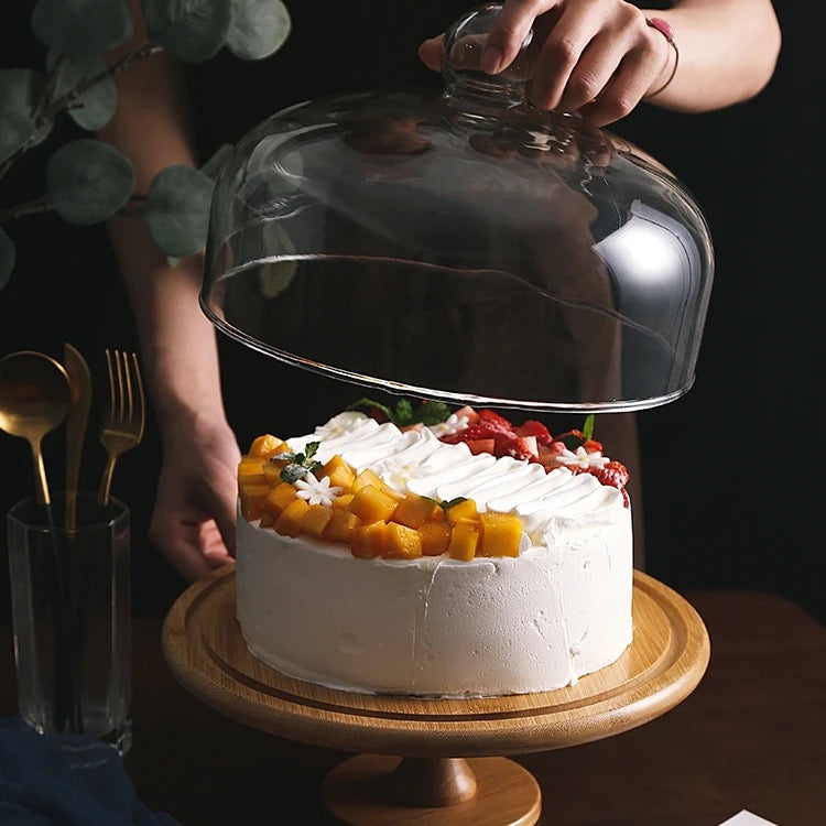 KÜTILAPAM cake stand, glass/wood, 10"