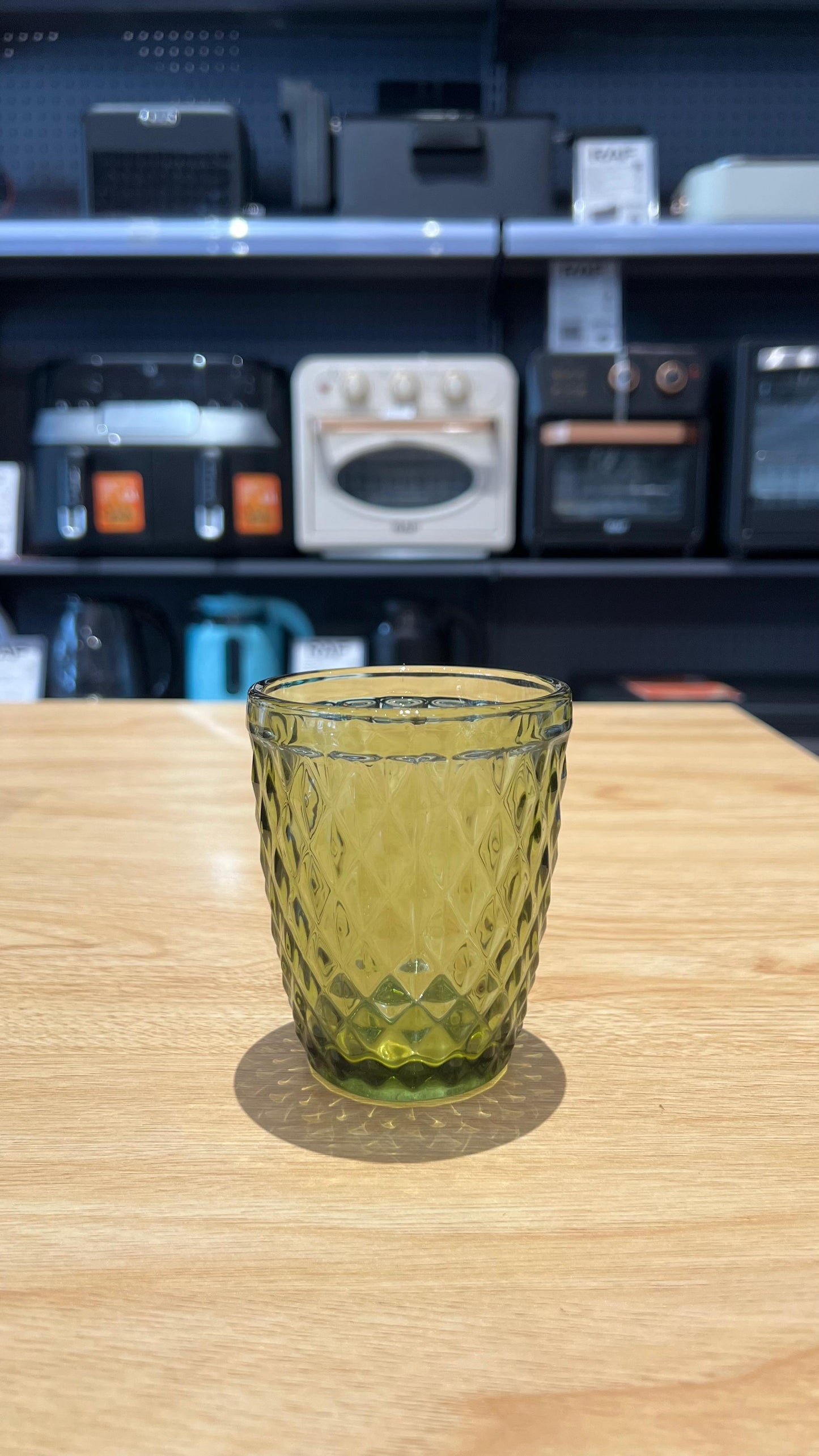 BAHULU Diamon pattern drinking glass & kettle, Olive, 220ml + 1.5L/ 7 pieces