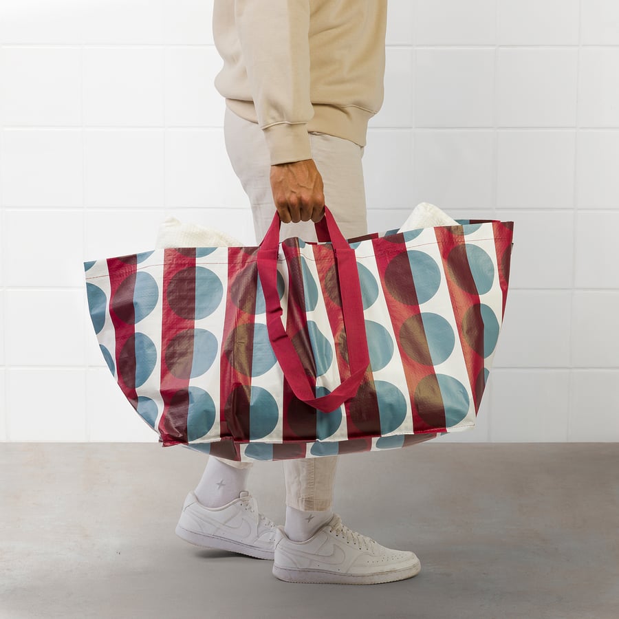 GORSNYGG Carrier Bag, large, red blue / patterned, 57x37x39cm / 71L