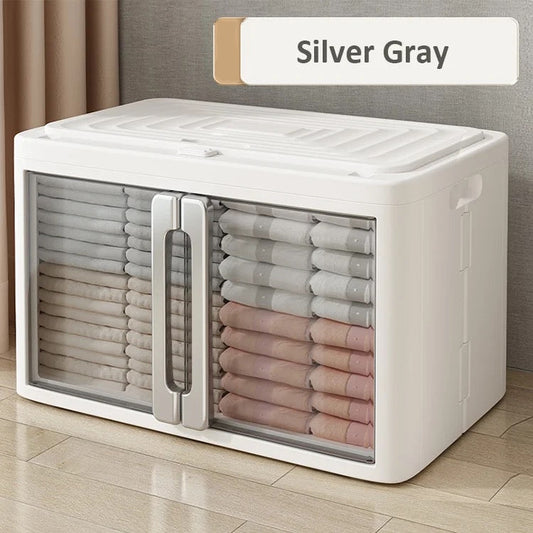 RANGÍN Stackable Storage box with 2 doors, silver handle and wheels, 64x40x39.5 cm