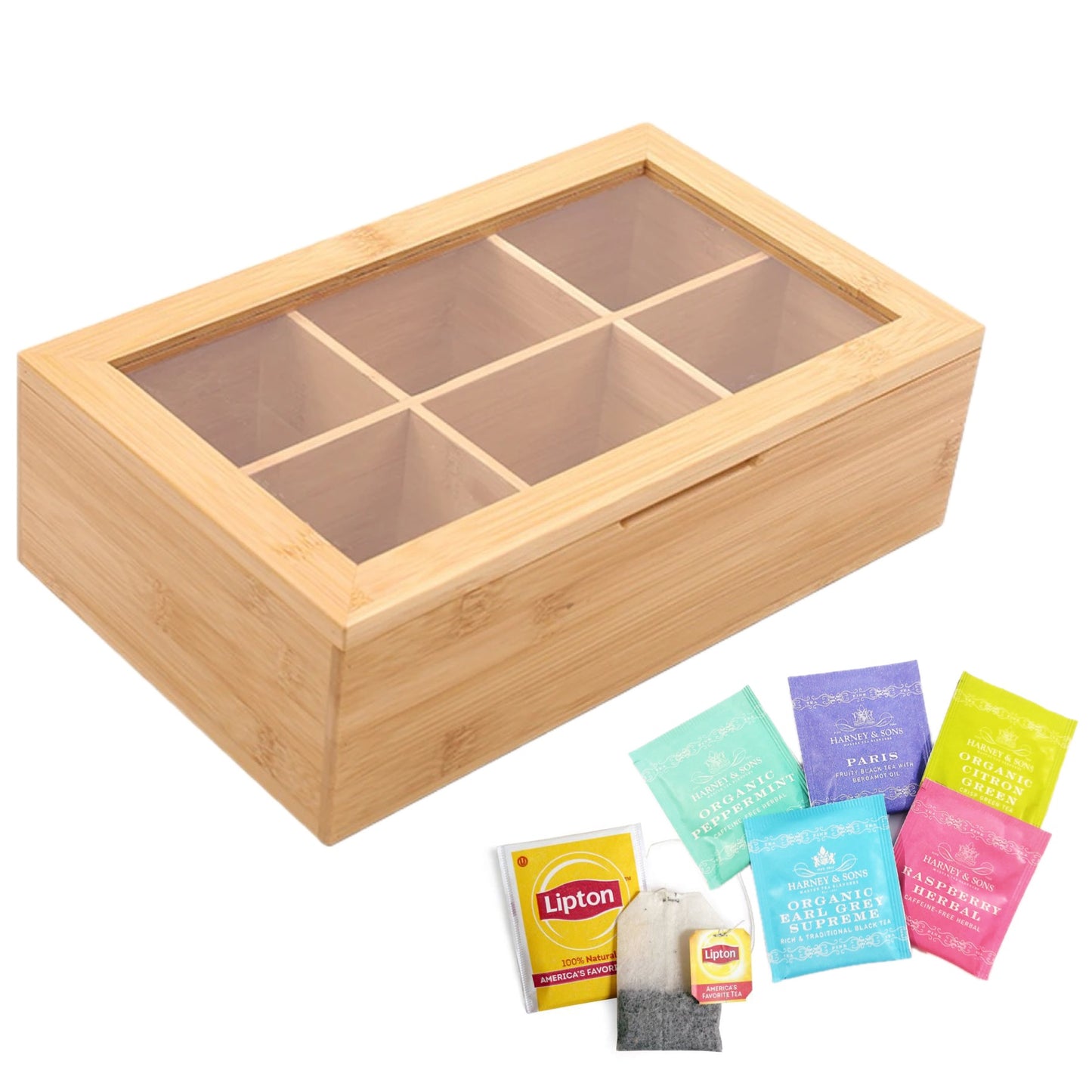 KÜTILAPAM Tea bag box organiser, glass/bamboo
