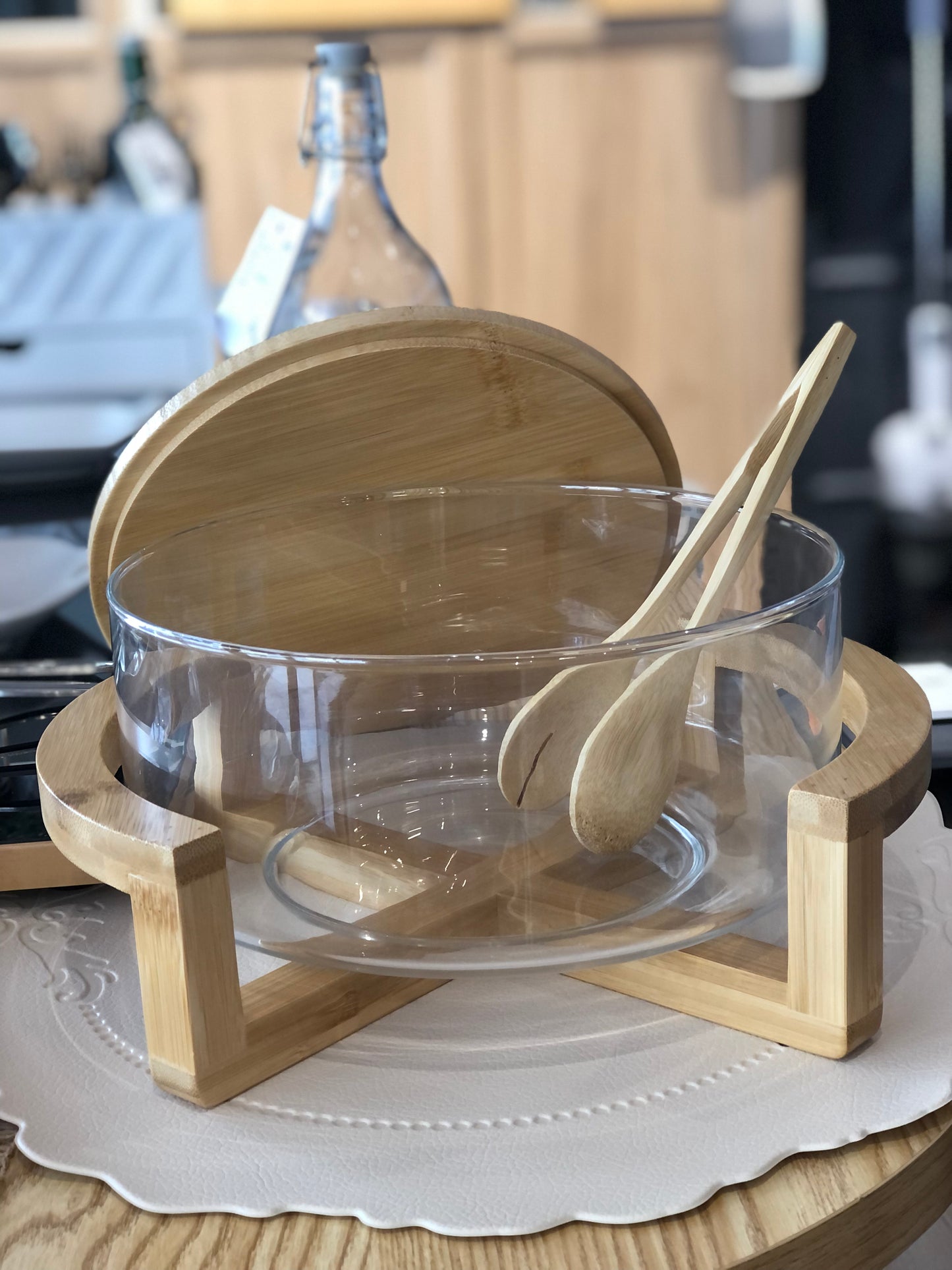 KÜTILAPAM Glass chafing dish, bamboo, 28cm