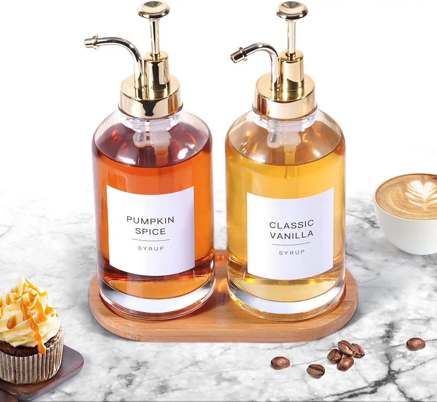 KÜTILAPAM 2 Coffee Syrup/Oil Dispensers with funnel & sticker, 500ml, glass
