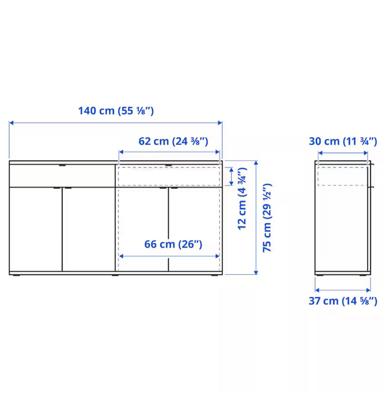 IKEA VIHALS Sideboard, white, 140x37x75 cm