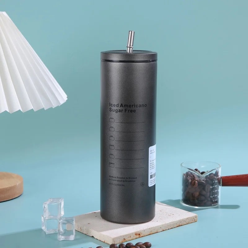 KOŠUÏ Portable Coffee Tumbler with straw, Stainless Steel, 600ml
