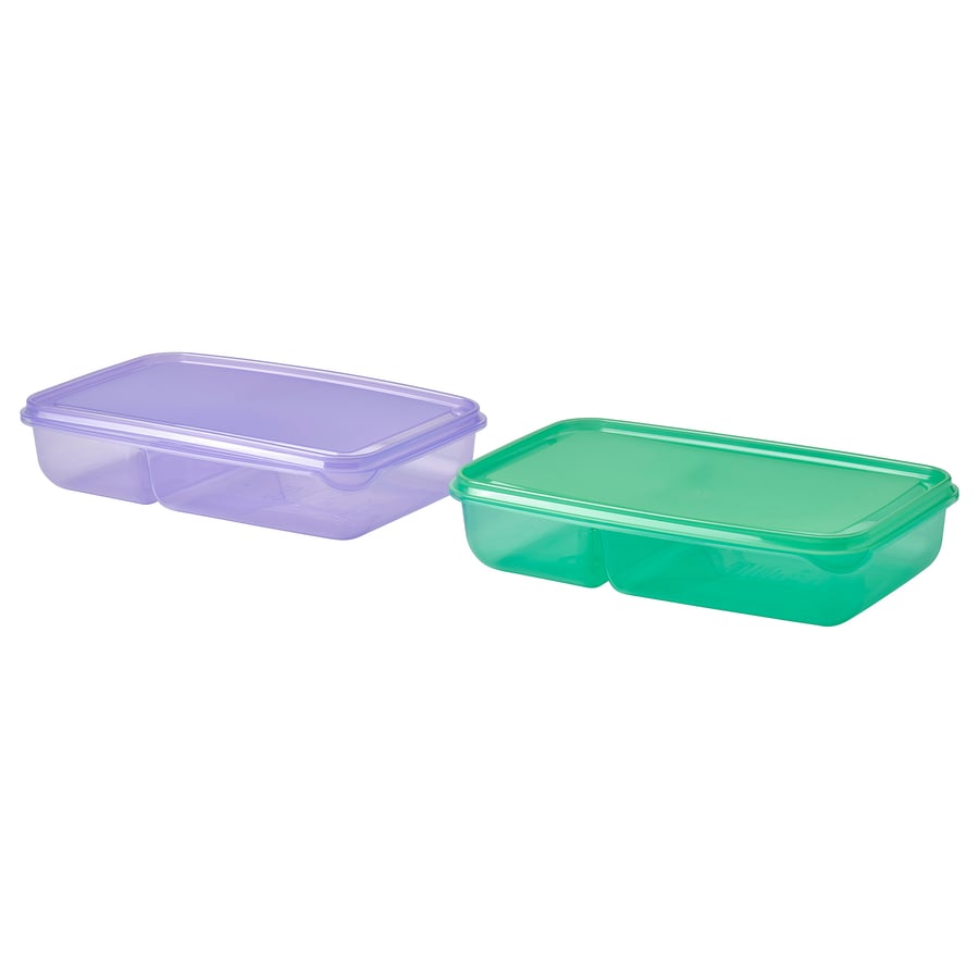 IKEA PRUTA Sandwich container with lid, lilac/green, 22x14x5 cm