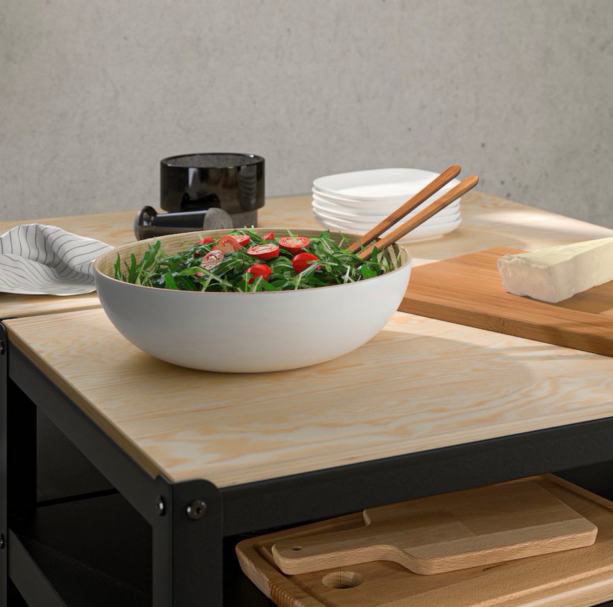 IKEA RUNDLIG Serving bowl, bamboo/white, 30 cm