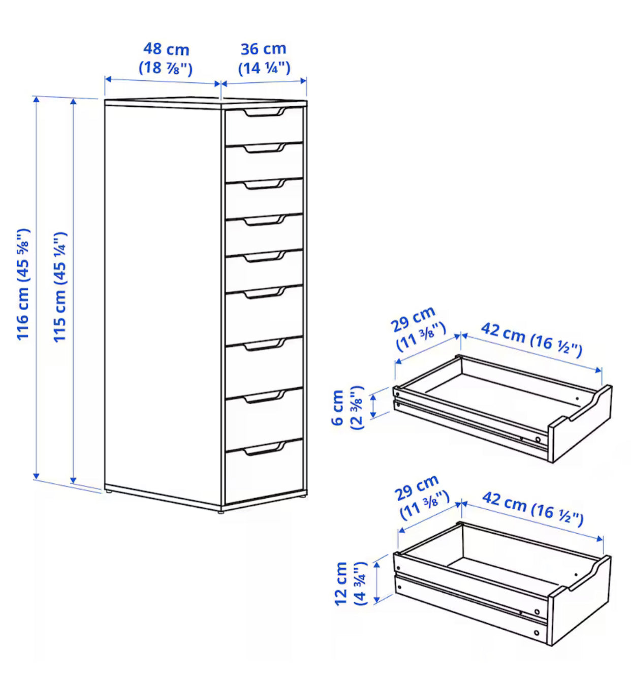 IKEA ALEX Drawer unit with 9 drawers, white, 36x116 cm