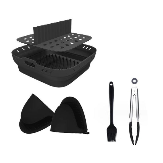 KĒLUPïZ Silicone Air Fryer Liner with Divider, heat resistant, 21.5 x 5cm, Black, 6 pcs