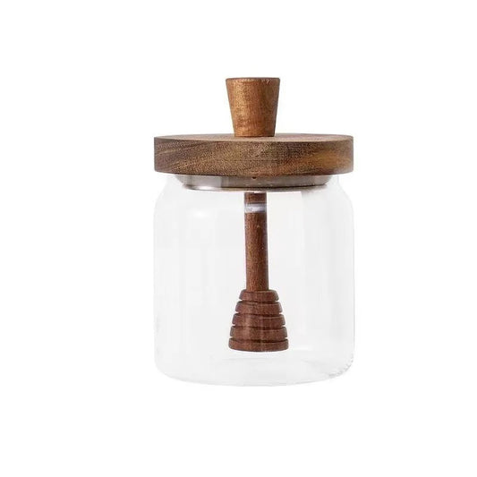 KÜTILAPAM Honey glass jar, acacia wood/glass 500ml