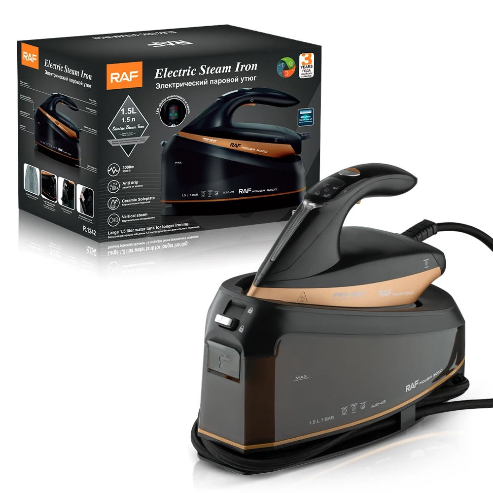 RAF Powerful Electric Steam Iron w/Tank, 3000W, 1.5L