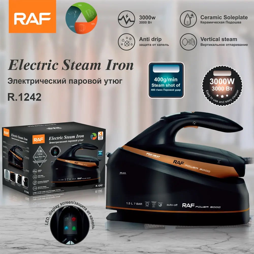 RAF Powerful Electric Steam Iron w/Tank, 3000W, 1.5L