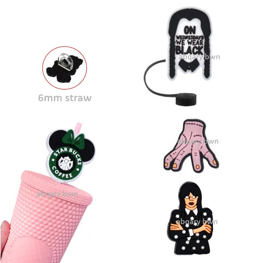 WEDNESDAY ADAMS Tumbler Straw Topper & Caps, set of 3, 6-8mm