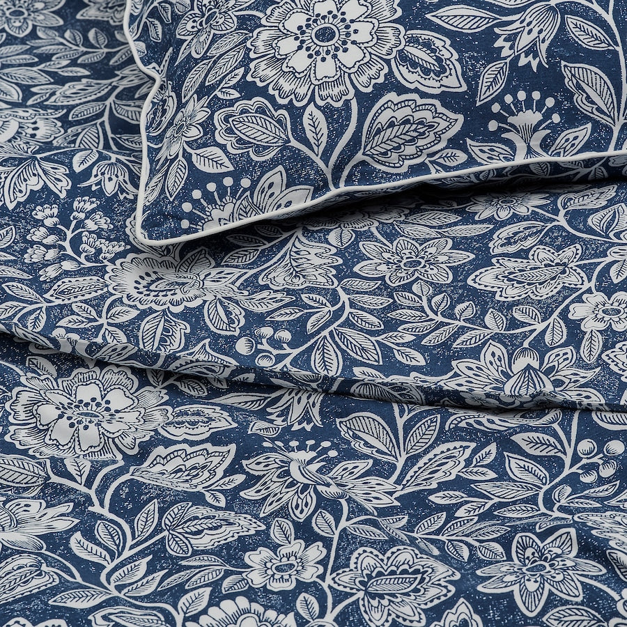 IKEA GLESSTARR Duvet cover and 2 pillowcases, dark blue/white, 200x200/50x80 cm