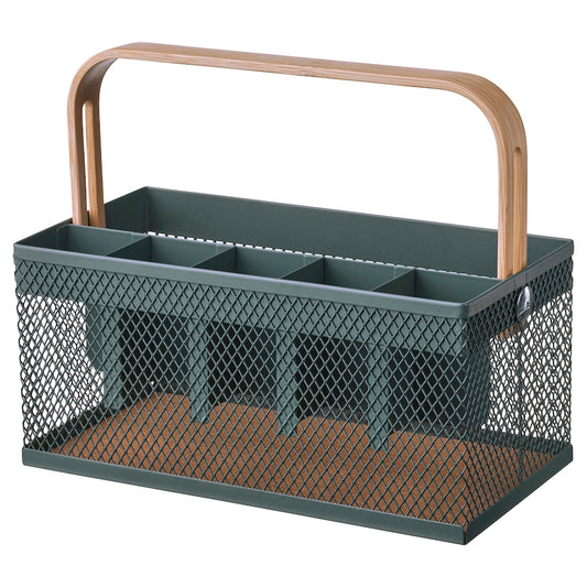 VIMPELFISK Cutlery holder, bamboo/gray-turquoise