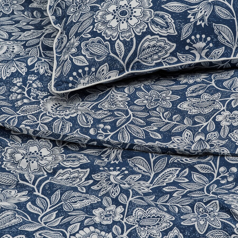 IKEA GLESSTARR Duvet cover and pillowcase, dark blue/white, 150x200/50x80 cm