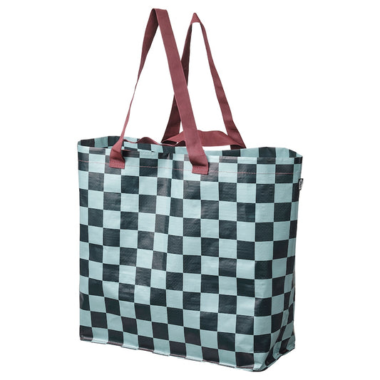 SÄCKKÄRRA Carrier bag, black-blue/light grey-turquoise check pattern, 18x45x45 cm/36 l