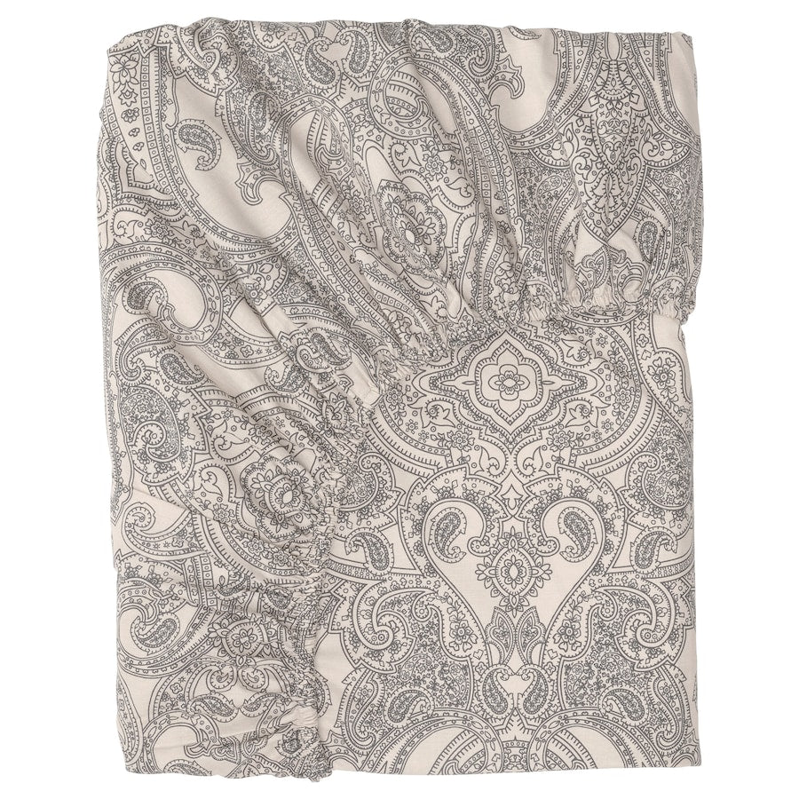IKEA JÄTTEVALLMO Fitted sheet, beige/dark grey, 90x200 cm