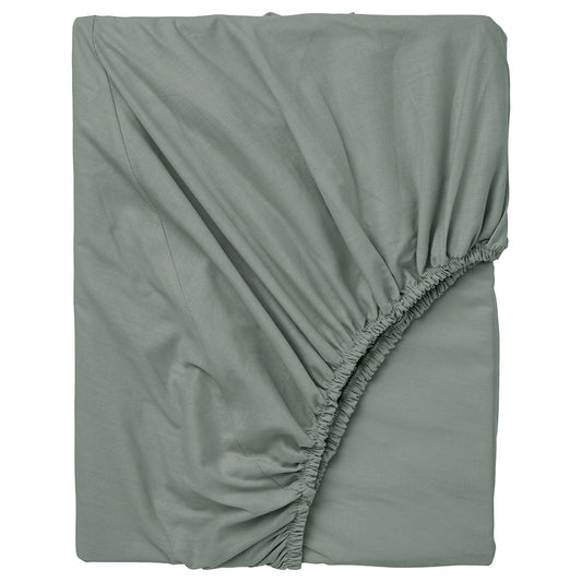 IKEA DVALA Fitted sheet, grey-green, 90x200 cm