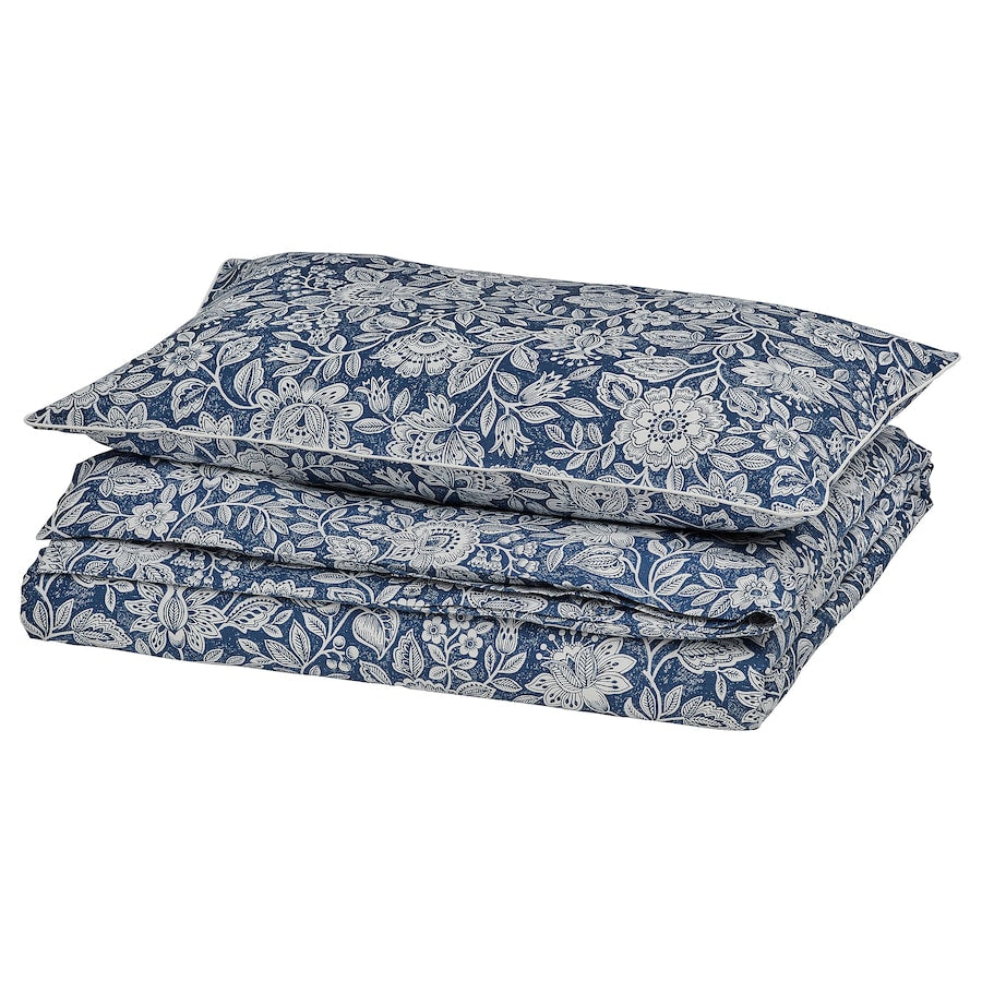 IKEA GLESSTARR Duvet cover and pillowcase, dark blue/white, 150x200/50x80 cm
