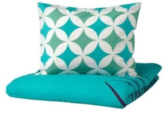 GRACIÖS Duvet cover and pillowcase, tile pattern/Turqoise, 150x200/50x80 cm