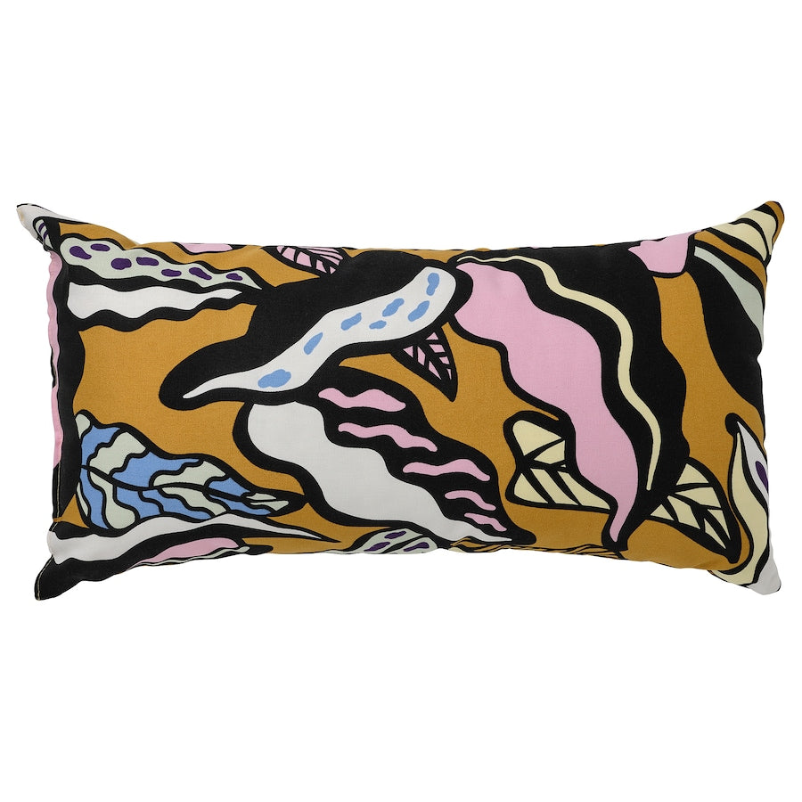 SANDMOTT Cushion, multicolour/leaf pattern, 30x58 cm