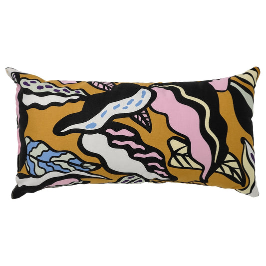 SANDMOTT Cushion, multicolour/leaf pattern, 30x58 cm